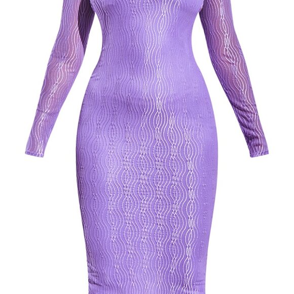 NWOT PLT Purple Textured Mesh Cut Out Long Sleeve Midaxi Dress - Size 12 - Picture 3 of 5